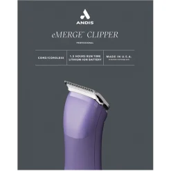Andis eMERGE Cordless Dog Hair Clipper Purple