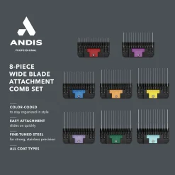 Andis Stainless Steel Wide Blade 8 pc Comb Set