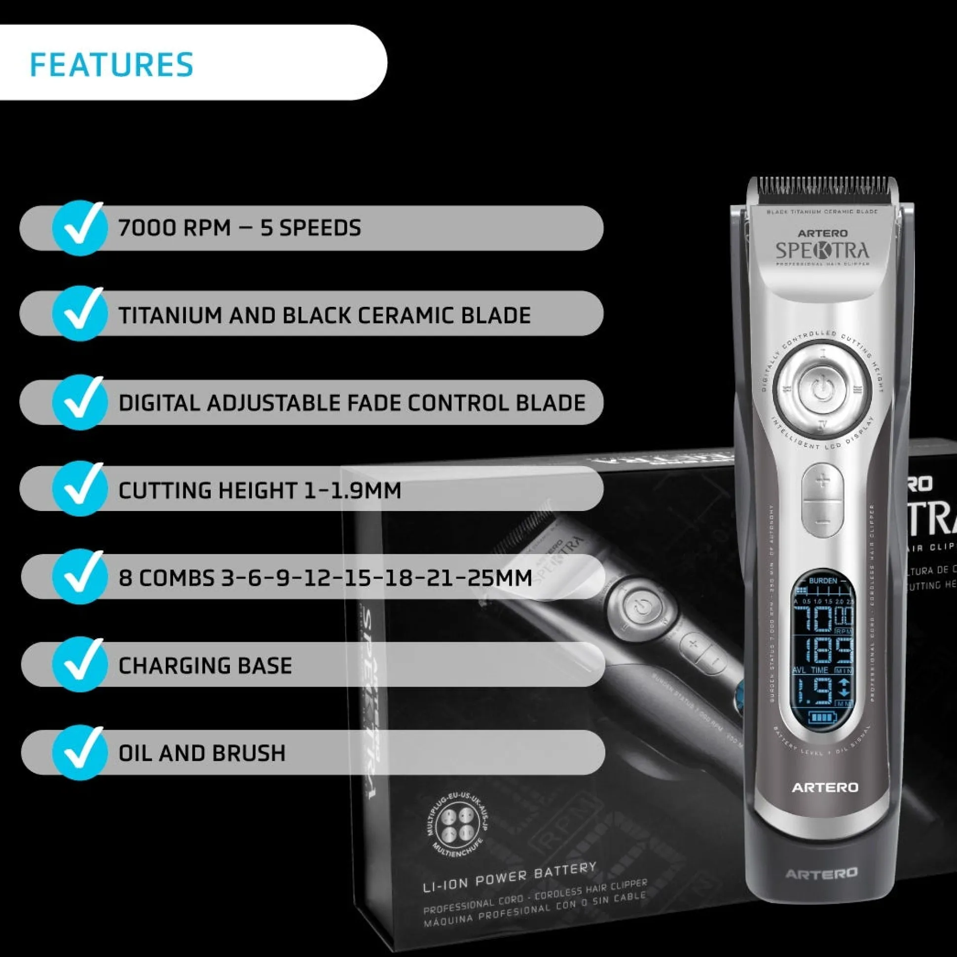Artero Spektra 5-Speed Adjustable Blade Dog Hair Clipper