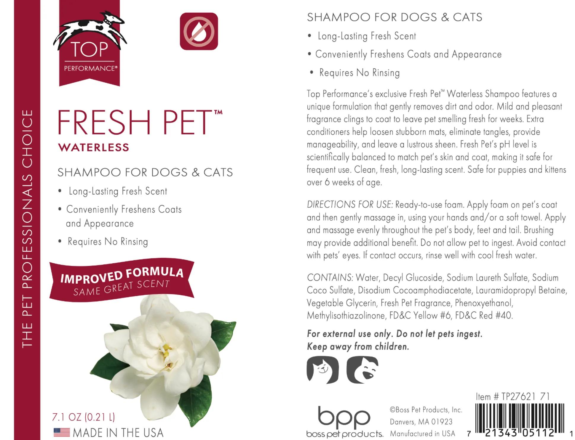 Top Performance Waterless Shampoo Fresh Pet 7.1oz